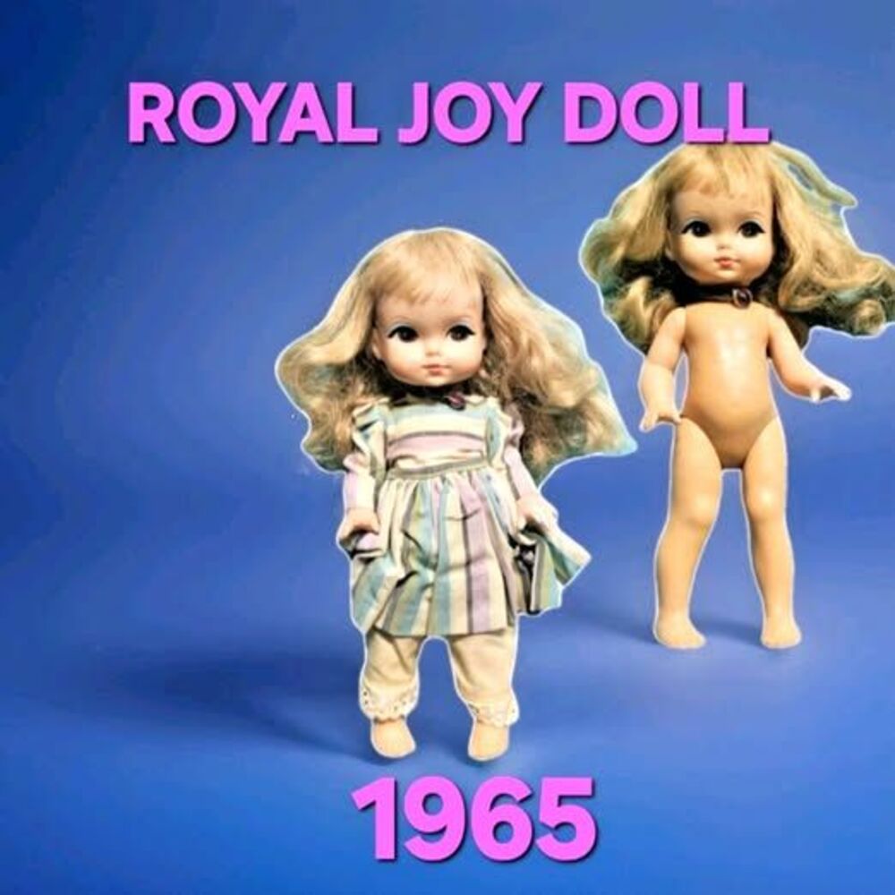 JOY 1965 Royal DOLL 🟣 JOY  BLONDE Striped Outfit 🟣 PURPLE Jewel NECKLACE 11"